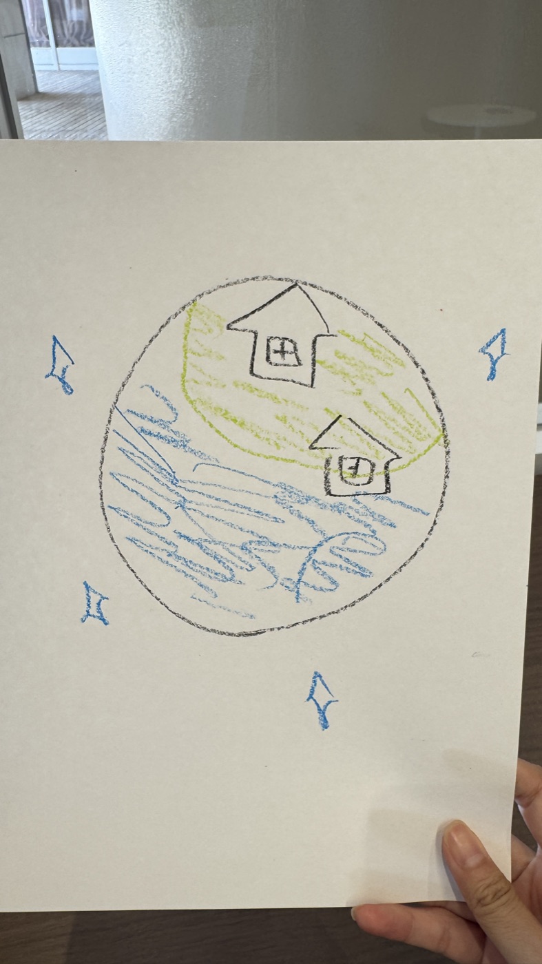 子どもが紙に描いた惑星の絵